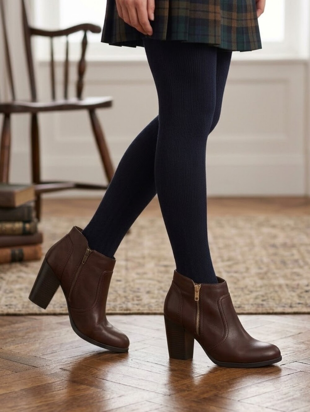 Dark Brown Chunky Heel Ankle Booties Size 9 Side Zipper